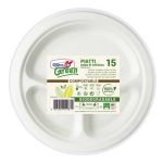 Piatti in polpa di cellulosa Dopla Green a 3 scomparti Ø 254 mm bianco - conf. 15 pz - 7744