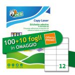 Etichette bianche adesive permanenti Tico laser/inkjet 12 et./foglio conf. 100+10 ff OMAGGIO 105x48 mm