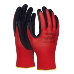 Guanti da lavoro in poliestere rosso e lattice duro nero