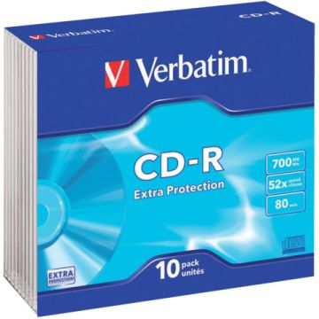 CD-R Extra Protection Verbatim 700 MB 52x Slim Case conf. da 10 - 43415