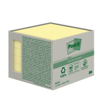 Foglietti riposizionabili Post-it® Notes carta riciclata Giallo Canary™ - 76x76 mm - 6 blocchetti da 100 ff - 654-1B