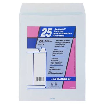 Busta a sacco Blasetti Self bianco - 100 g/m² - in conf. 25 buste - 300x400 mm 539