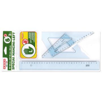 Set disegno 3 pezzi per mancini Arda 2 squadre 45°e 60° + 1 righello 30 cm 70420MAN