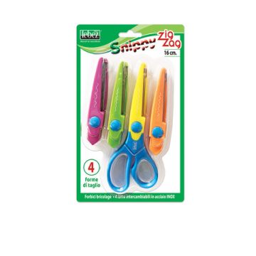 Forbici Lebez Zig-Zag con 4 lame acciaio inox intercambiabili da 16 cm - colori assortiti tenui - 4333L