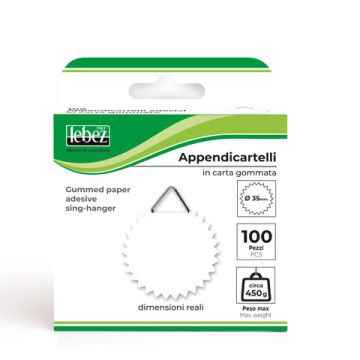 Ganci appendicartelli Lebez in carta gommata Ø 35 mm - conf. 100 pezzi - bianco - 263
