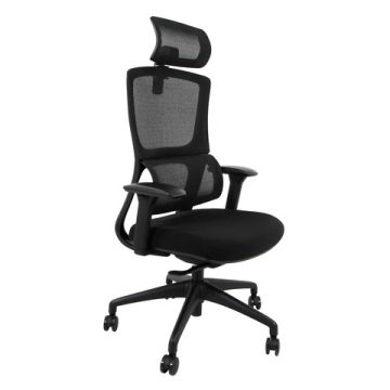 Poltrona Unisit CH3255 semi-direzionale ergonomica con braccioli con poggiatesta e poggiareni in rete nero - CH3255
